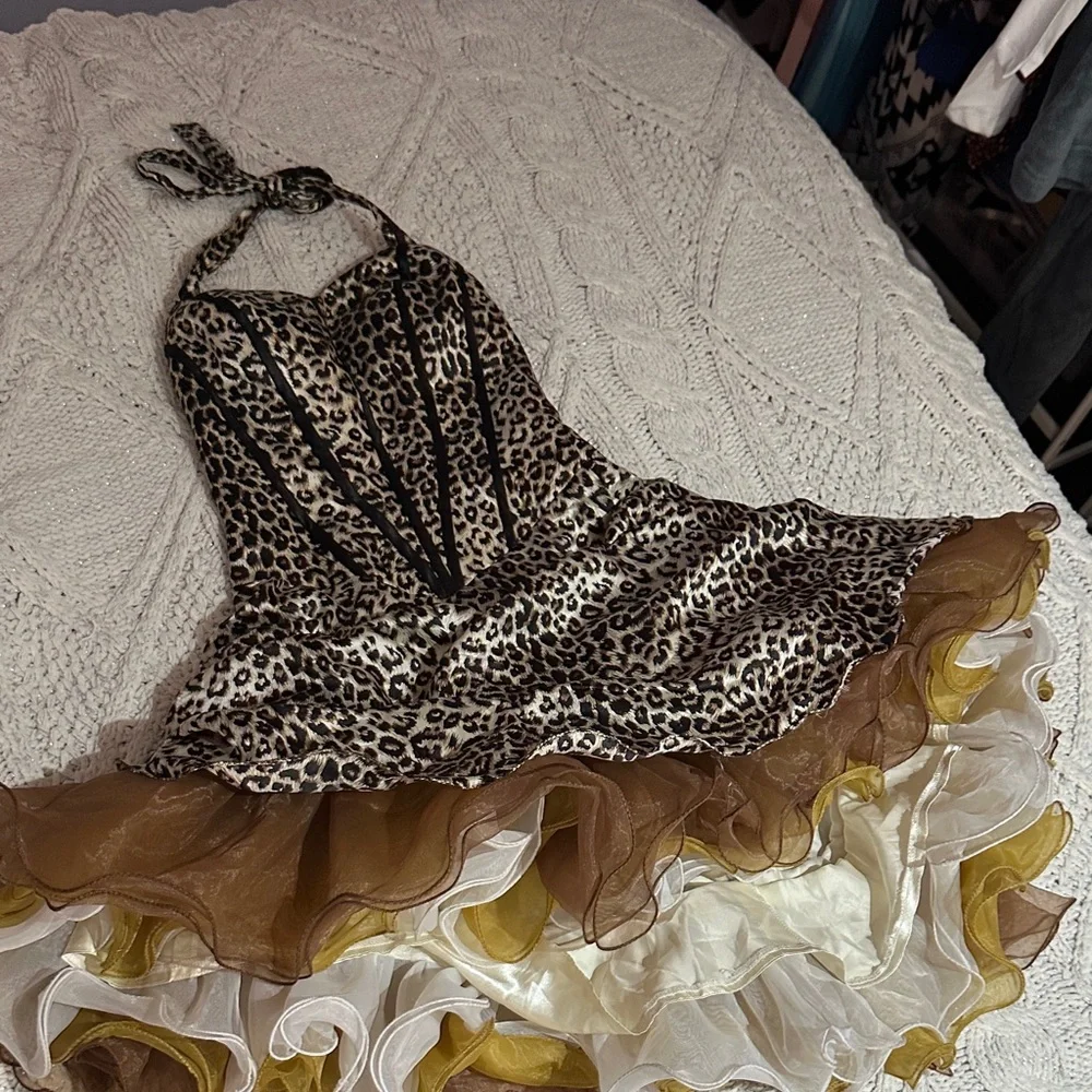 Leopard Print Halter corset Dress with Ruffled tutu Skirt (Padded bra) - Picture 2 of 15
